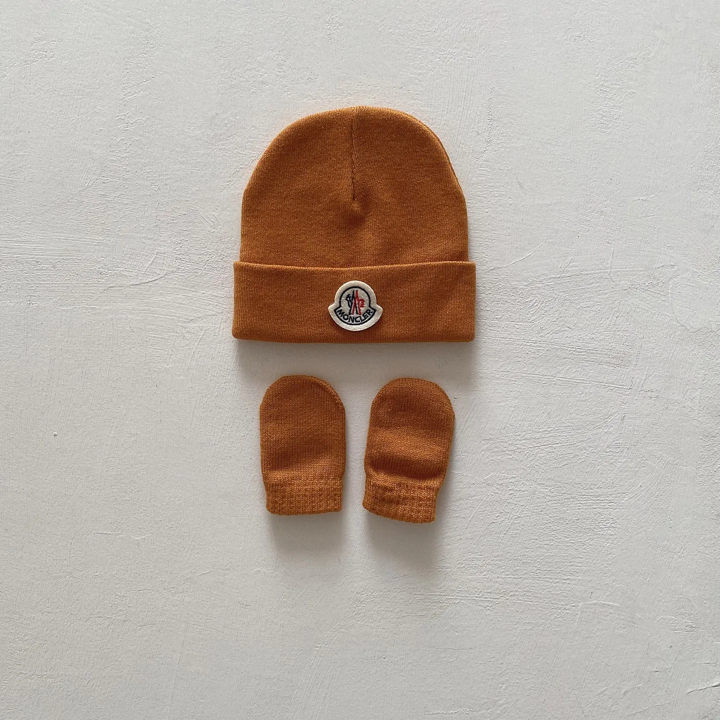 好感度UP キャンディカラー 柔らかい素材 ベビー ニット帽＆ミトンセット