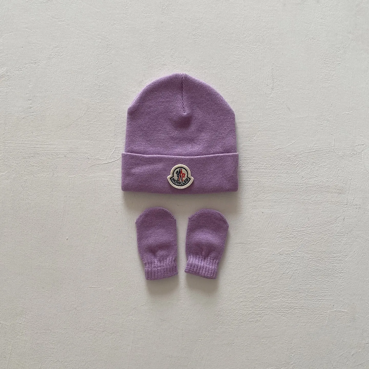 好感度UP キャンディカラー 柔らかい素材 ベビー ニット帽＆ミトンセット