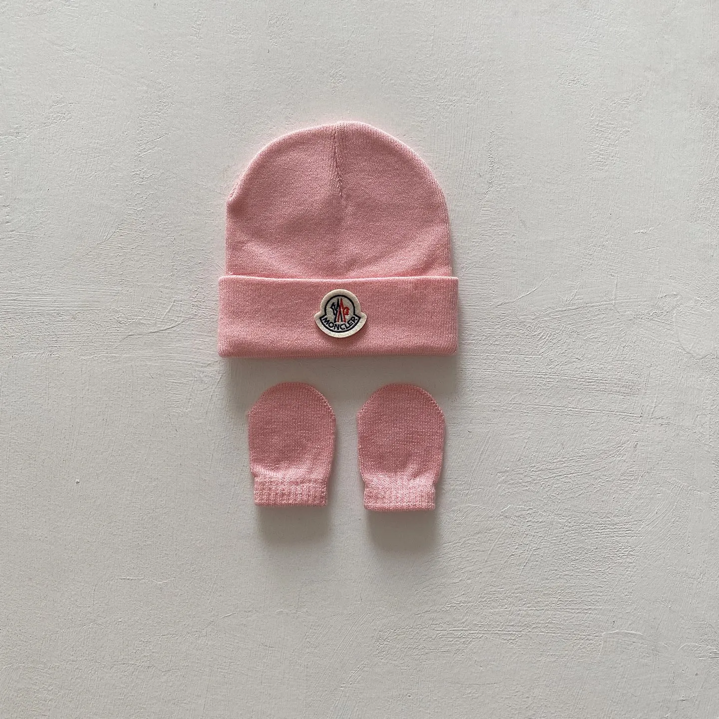 好感度UP キャンディカラー 柔らかい素材 ベビー ニット帽＆ミトンセット