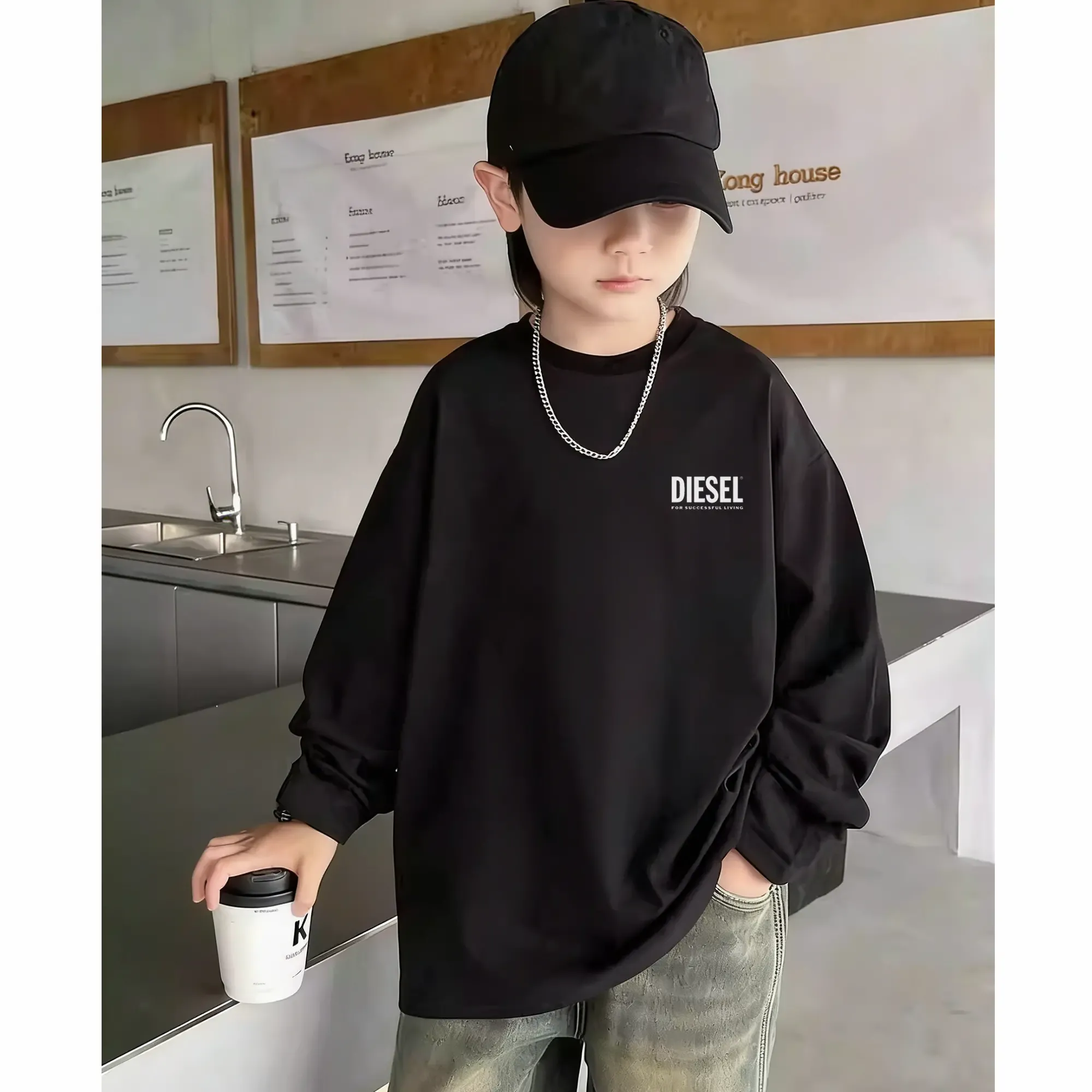 【90-160cm】動きやすいデザイン にこにこキッズ 着回し力抜群 カジュアル 合わせやすい 男の子 長袖 Tシャツ