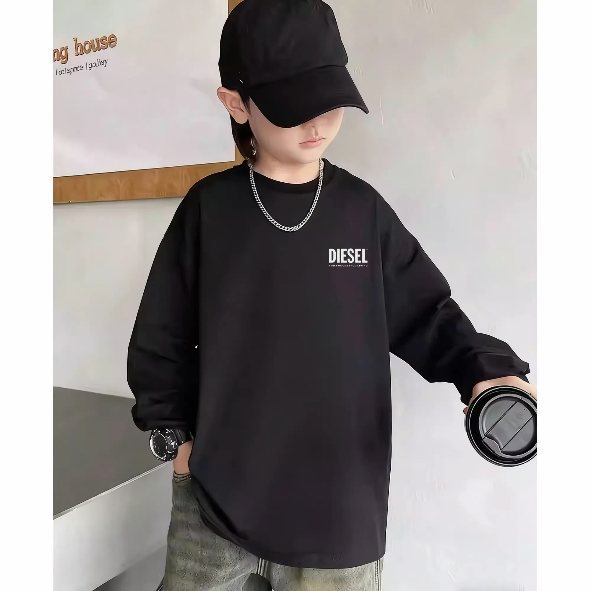 【90-160cm】動きやすいデザイン にこにこキッズ 着回し力抜群 カジュアル 合わせやすい 男の子 長袖 Tシャツ