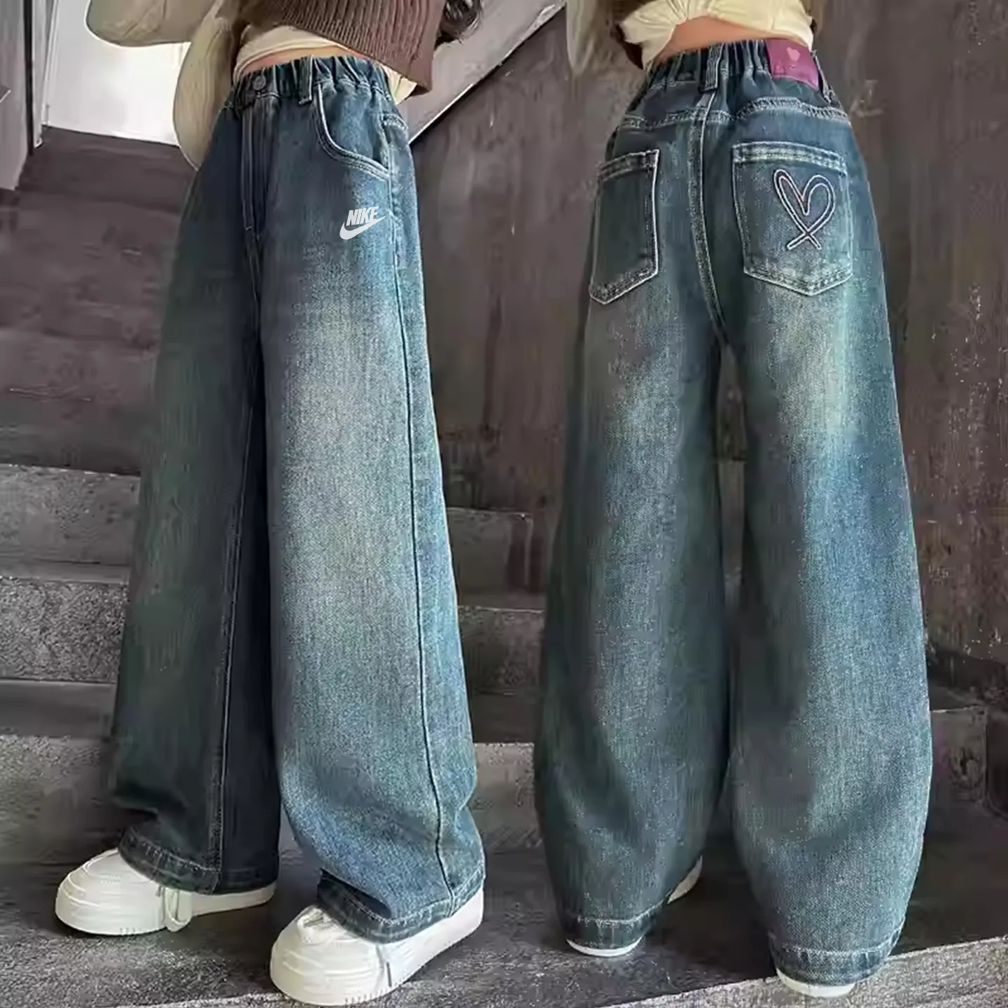 【120-170cm】SNS映えコーデに 人気上昇中 カジュアル 動きやすさ抜群 女の子 デニムパンツ