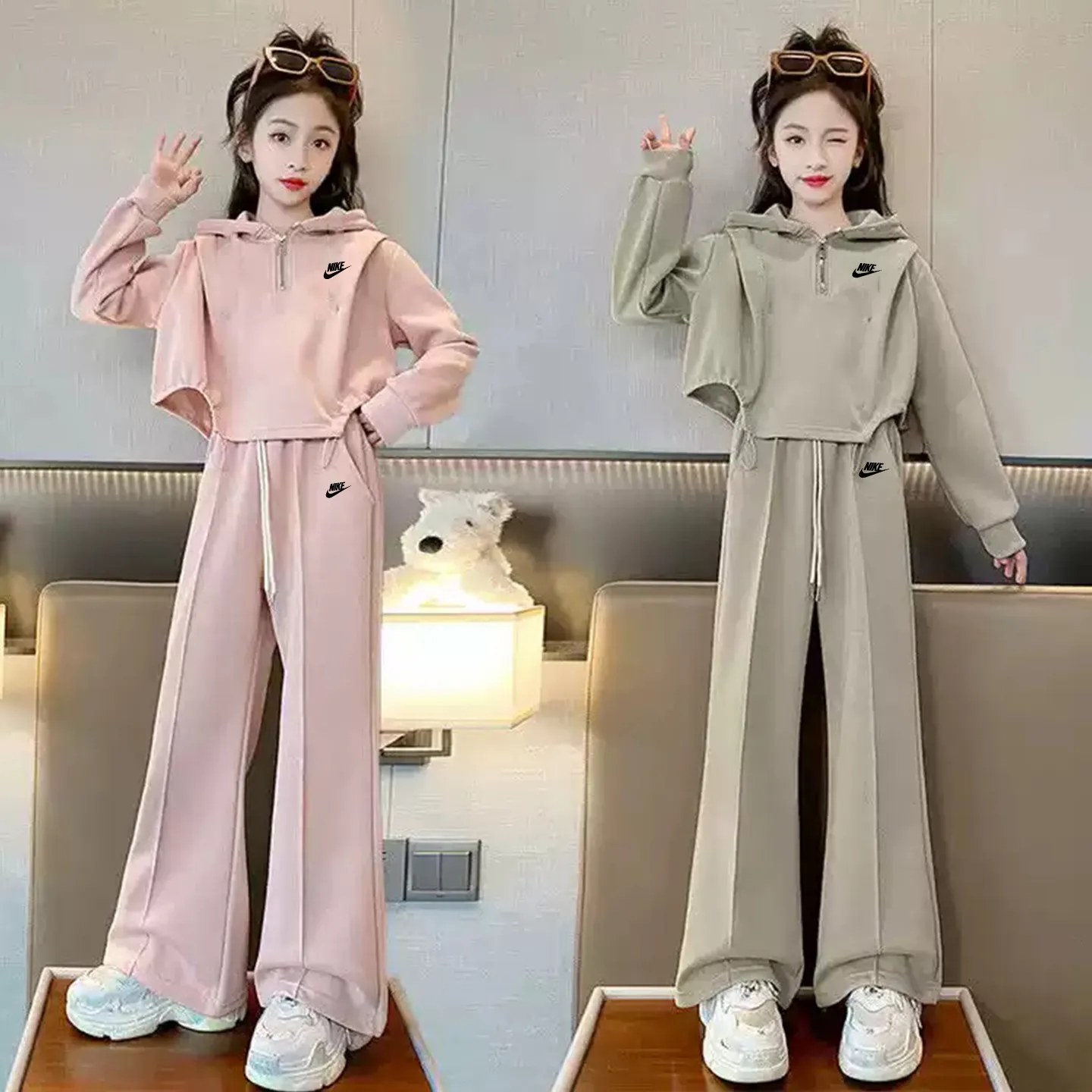 【110-170cm】これを逃す手はない 存在感たっぷり おしゃれ トレンド  女の子 パーカー+パンツ セットアップ