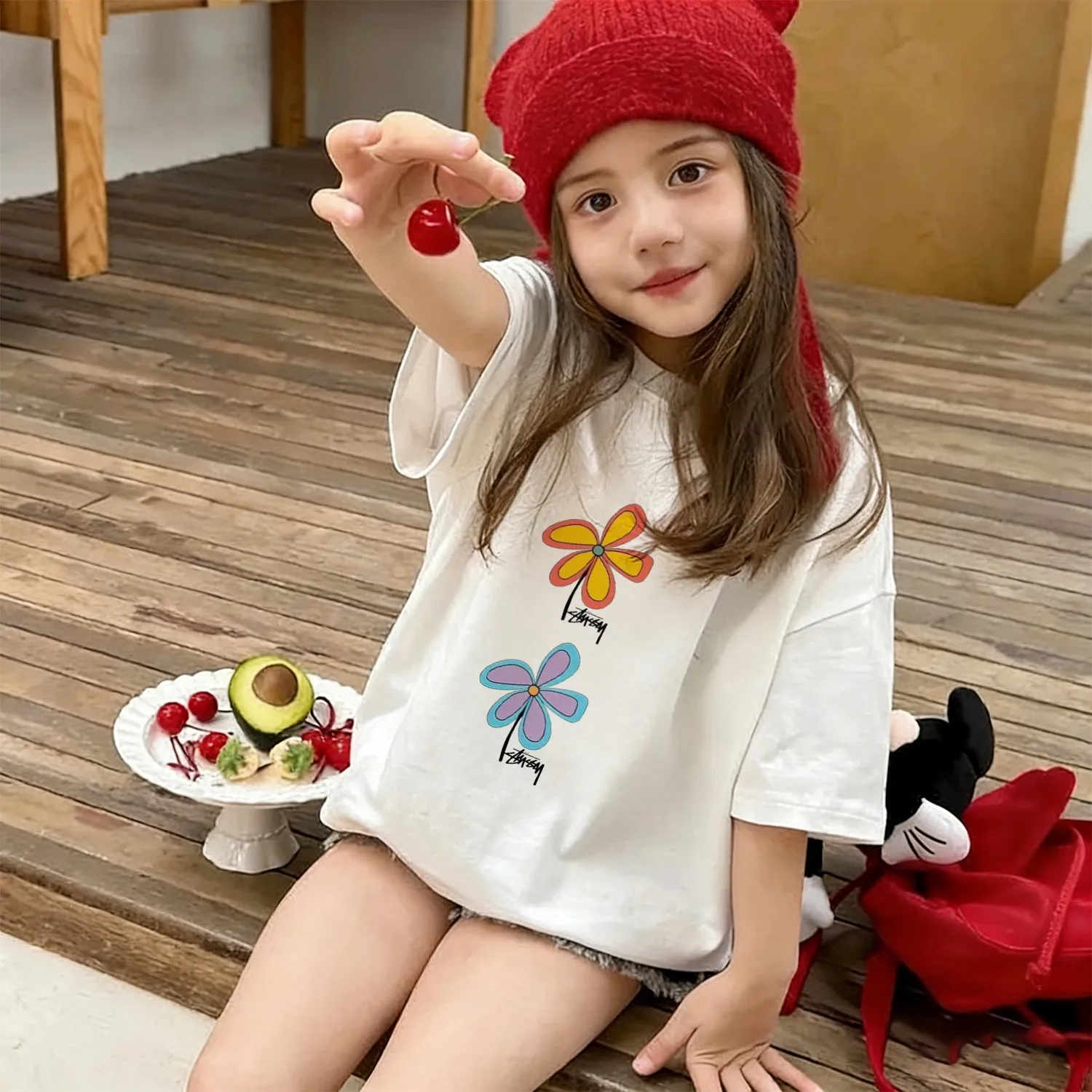 【90-160cm】毎日着たくなる SNSで話題 花柄 おしゃれ カジュアル 女の子 半袖 Tシャツ