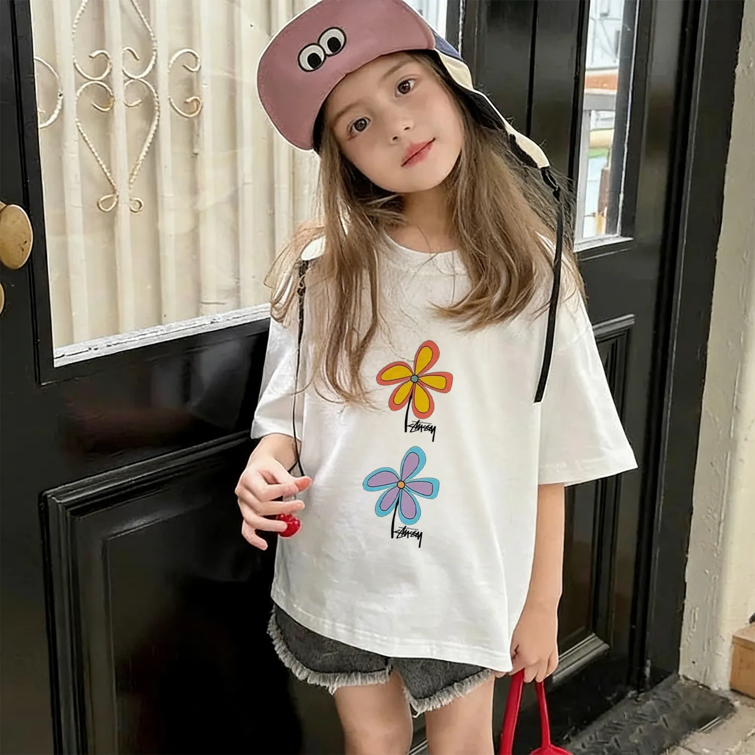 【90-160cm】毎日着たくなる SNSで話題 花柄 おしゃれ カジュアル 女の子 半袖 Tシャツ