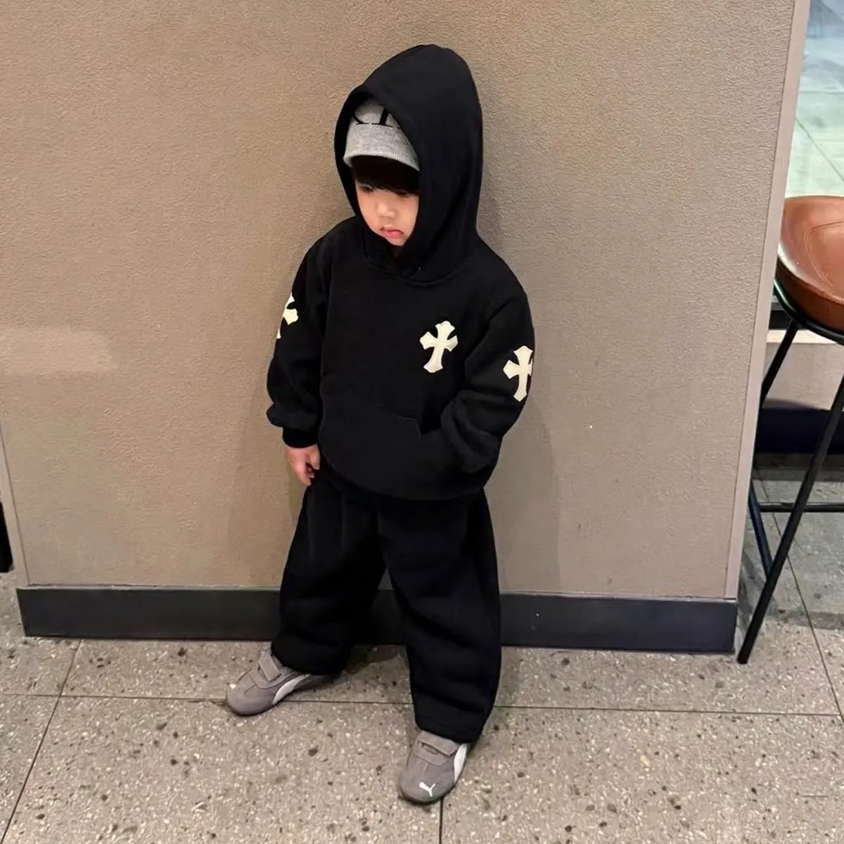 【90-150cm】モード感がある やさしい風合い 着回し力抜群 二色選べる パーカー＋パンツ セットアップ